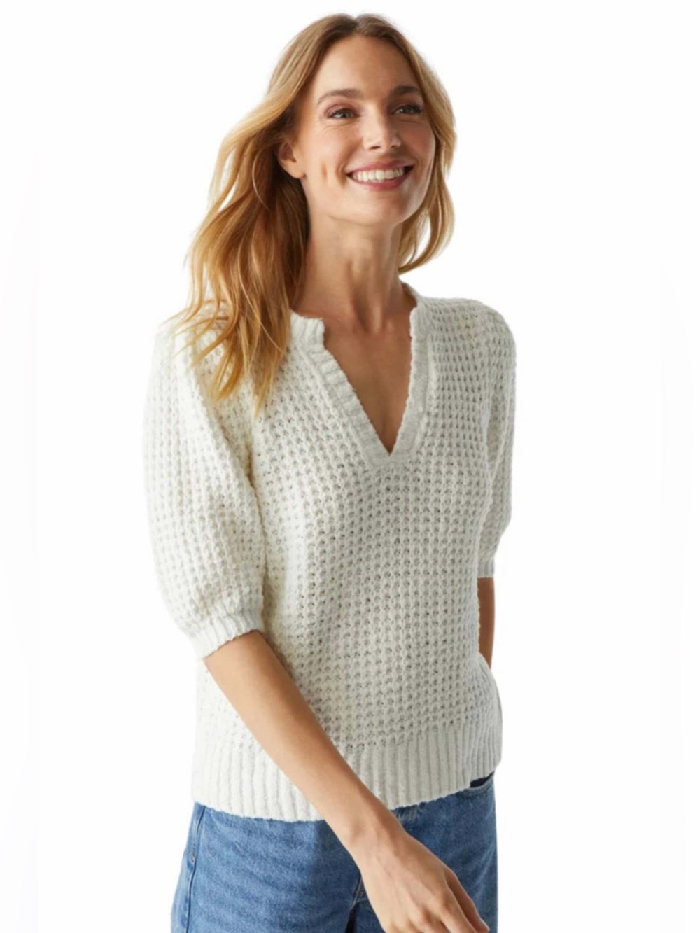 Michael Stars Gemma Puff Sleeve Top Chalk Women’s Size M